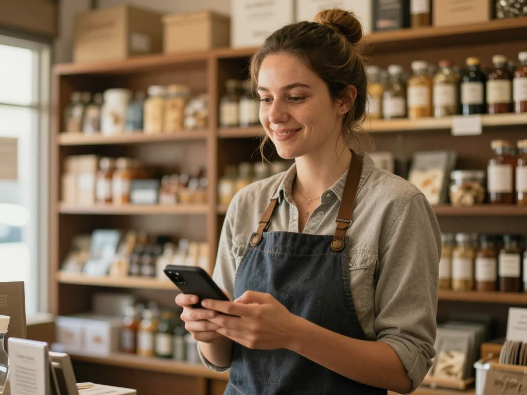 A small-business owner choosing an AI phone service on their phone