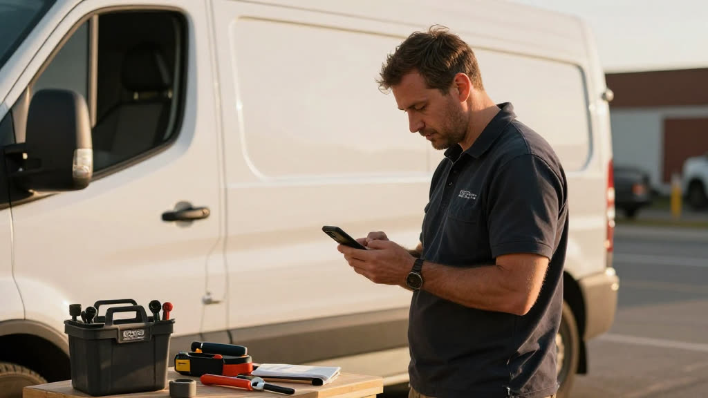 A real FieldEdge business taking a call while KwickPhone answers